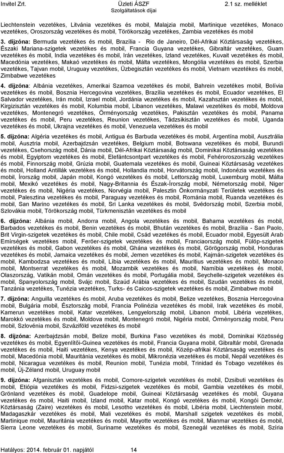 vezetékes és mobil, India vezetékes és mobil, Irán vezetékes, Izland vezetékes, Kuvait vezetékes és mobil, Macedónia vezetékes, Makaó vezetékes és mobil, Málta vezetékes, Mongólia vezetékes és mobil,