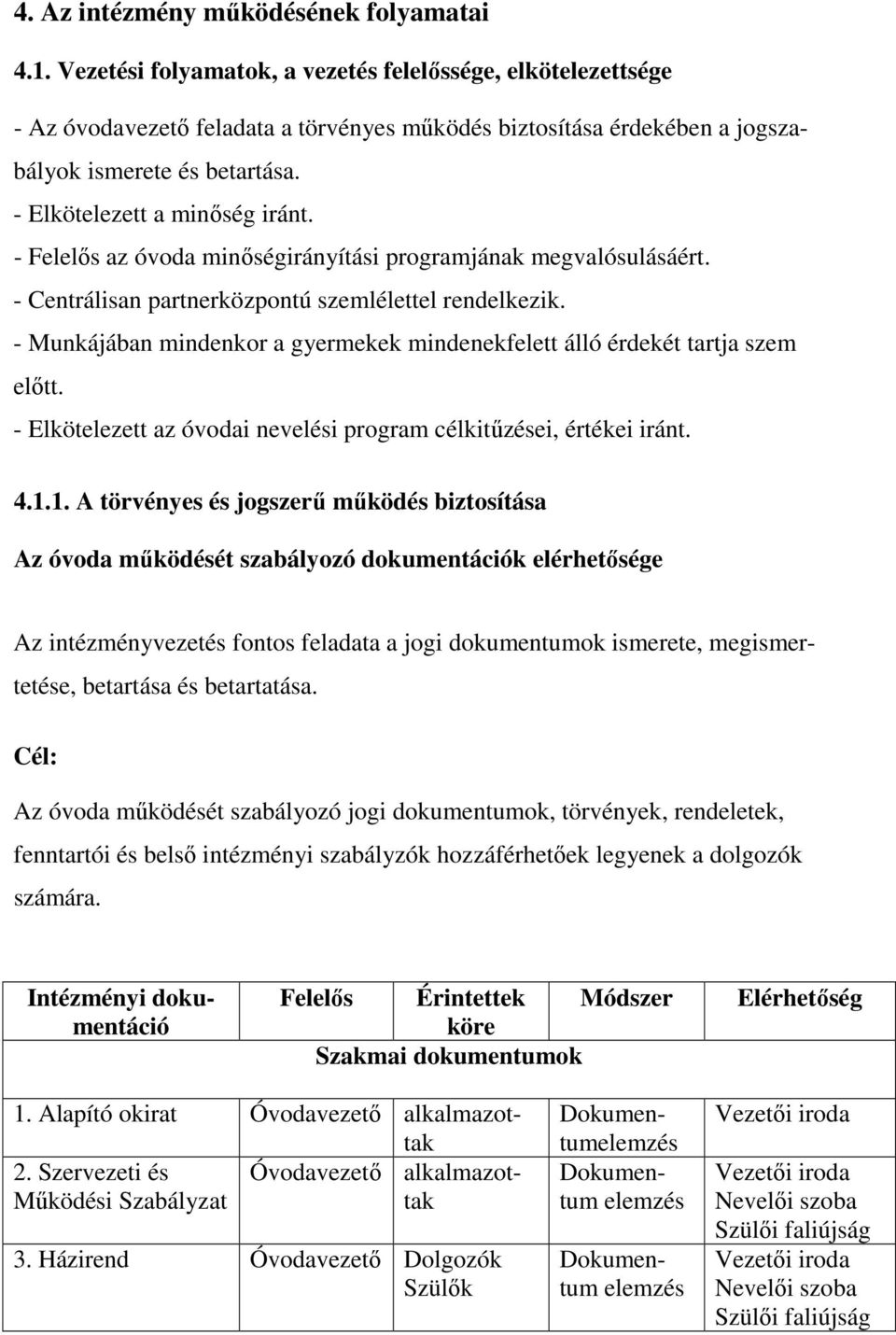 - Felelős az óvoda minőségirányítási programjának megvalósulásáért. - Centrálisan partnerközpontú szemlélettel rendelkezik.