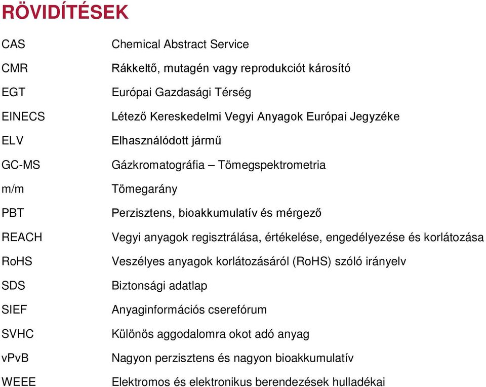 bioakkumulatív és mérgező Vegyi anyagok regisztrálása, értékelése, engedélyezése és korlátozása Veszélyes anyagok korlátozásáról (RoHS) szóló irányelv