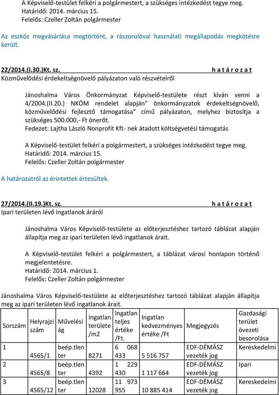 Közművelődési érdekeltségnövelő pályázaton való részvételről Jánoshalma Város Önkormányzat Képviselő-testülete részt kíván venni a 4/200