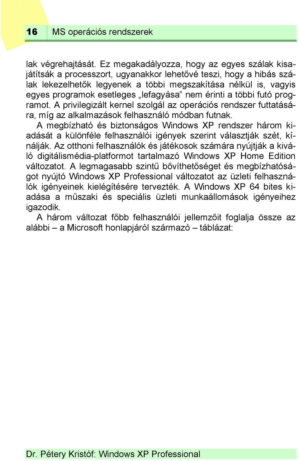 esetleges lefagyása nem érinti a többi futó programot. A privilegizált kernel szolgál az operációs rendszer futtatására, míg az alkalmazások felhasználó módban futnak.