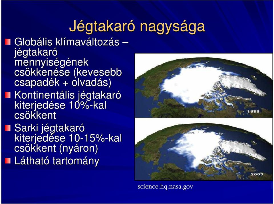 Kontinentális jégtakarj gtakaró kiterjedése 10%-kal csökkent Sarki