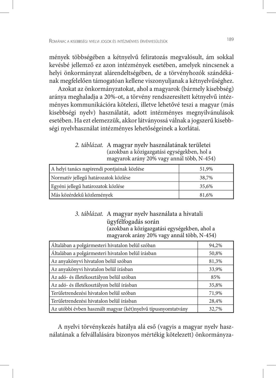 Azokat az önkormányzatokat, ahol a magyarok (bármely kisebbség) aránya meghaladja a 20%-ot, a törvény rendszeresített kétnyelvű intézményes kommunikációra kötelezi, illetve lehetővé teszi a magyar