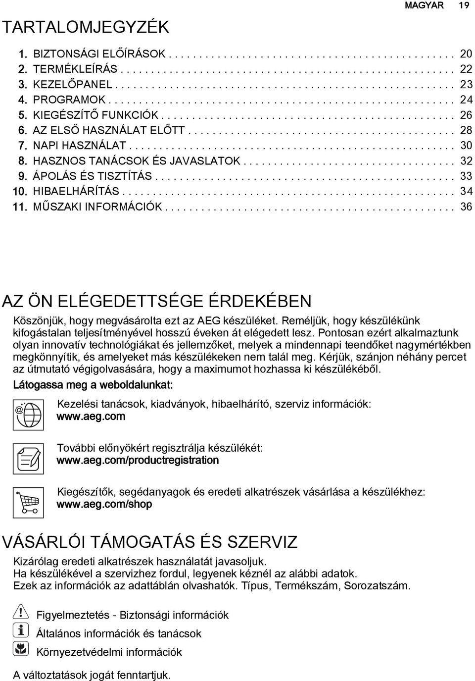 NAPI HASZNÁLAT...................................................... 30 8. HASZNOS TANÁCSOK ÉS JAVASLATOK................................... 32 9. ÁPOLÁS ÉS TISZTÍTÁS................................................. 33 10.