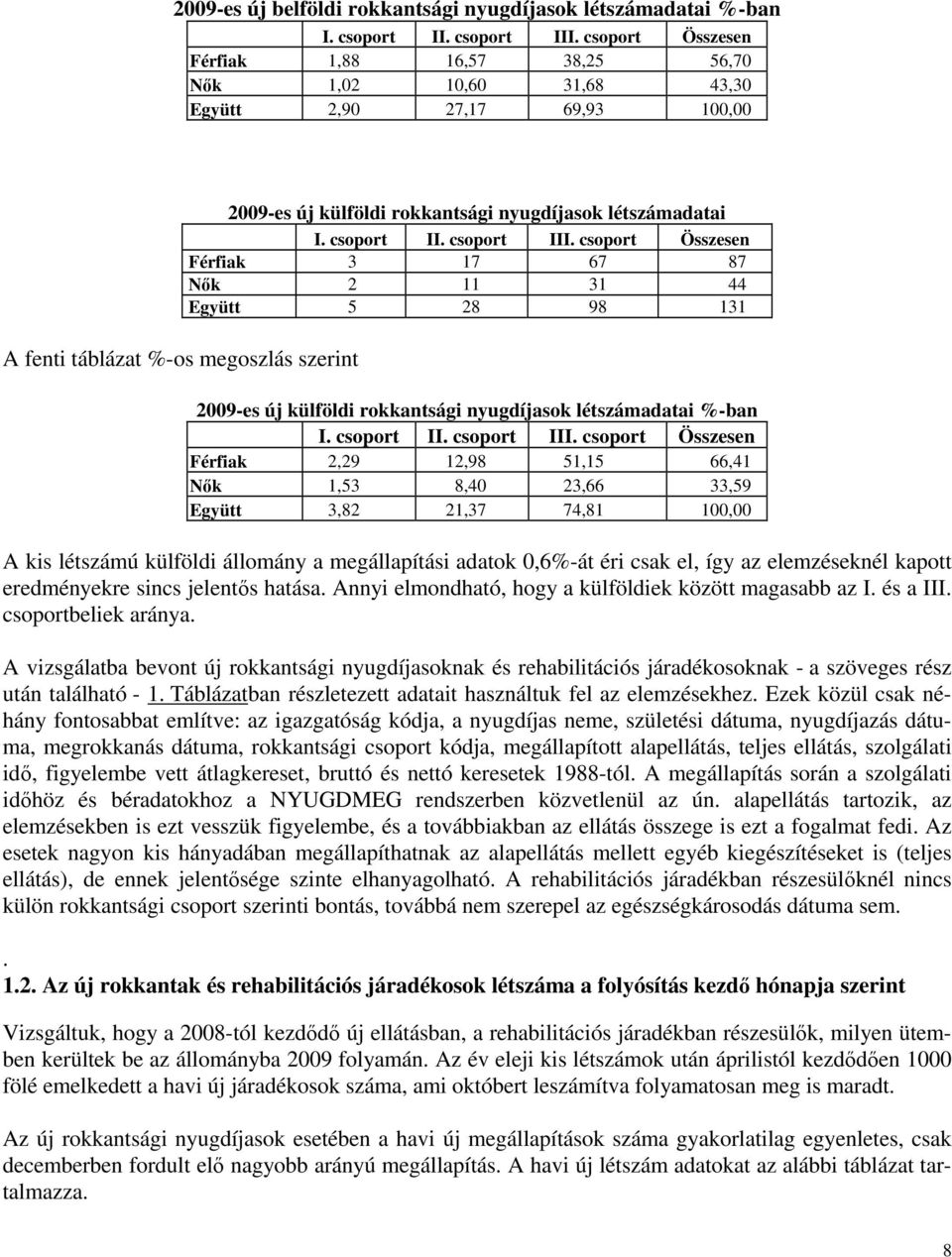 létszámadatai I. csoport II. csoport III.