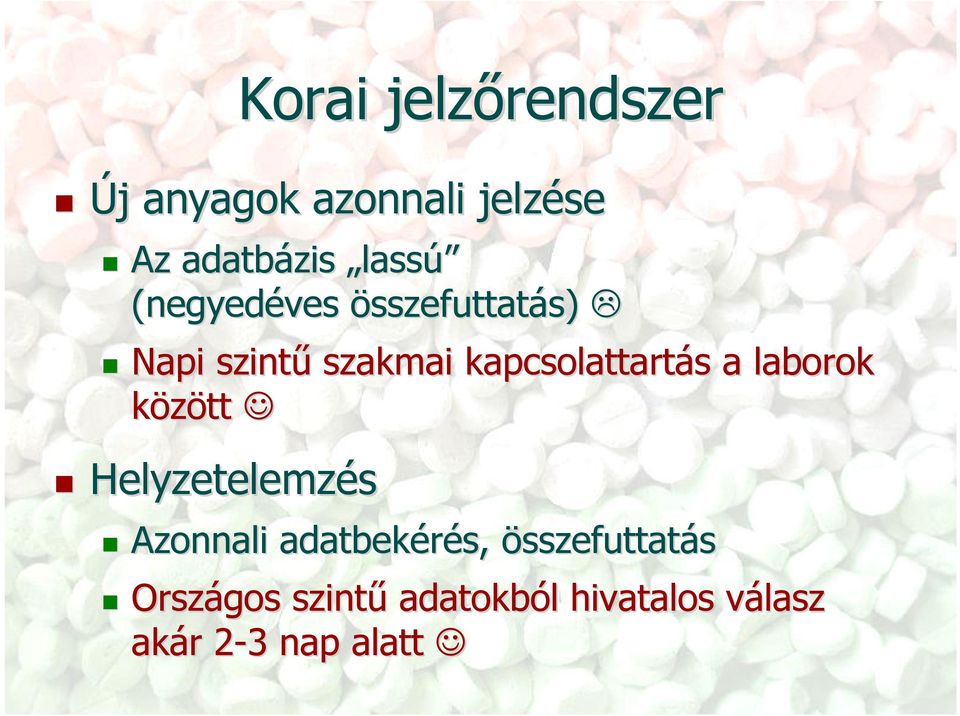 kapcsolattartás a laborok között Helyzetelemzés Azonnali