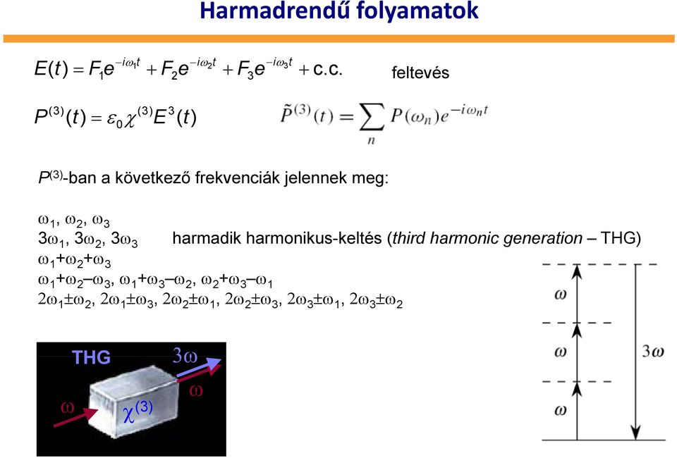 ω 1, ω, ω 3 3ω 1, 3ω, 3ω 3 harmadik harmonikus-keltés (third harmonic generation THG) ω 1