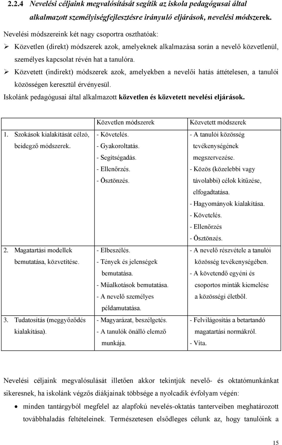 Közvetett (indirekt) módszerek azok, amelyekben a nevelői hatás áttételesen, a tanulói közösségen keresztül érvényesül.