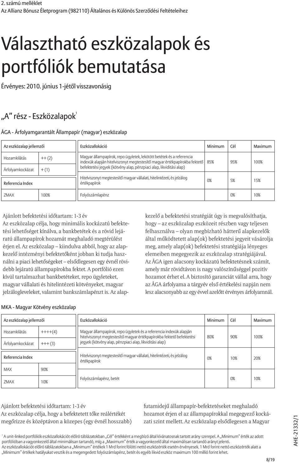 betétek és a referencia indexük alapján hitelviszonyt megtestesítõ magyar értékpapírokba fektetõ befektetési jegyek (kötvény alap, Hitelviszonyt megtestesítõ magyar vállalati, hitelintézeti, és