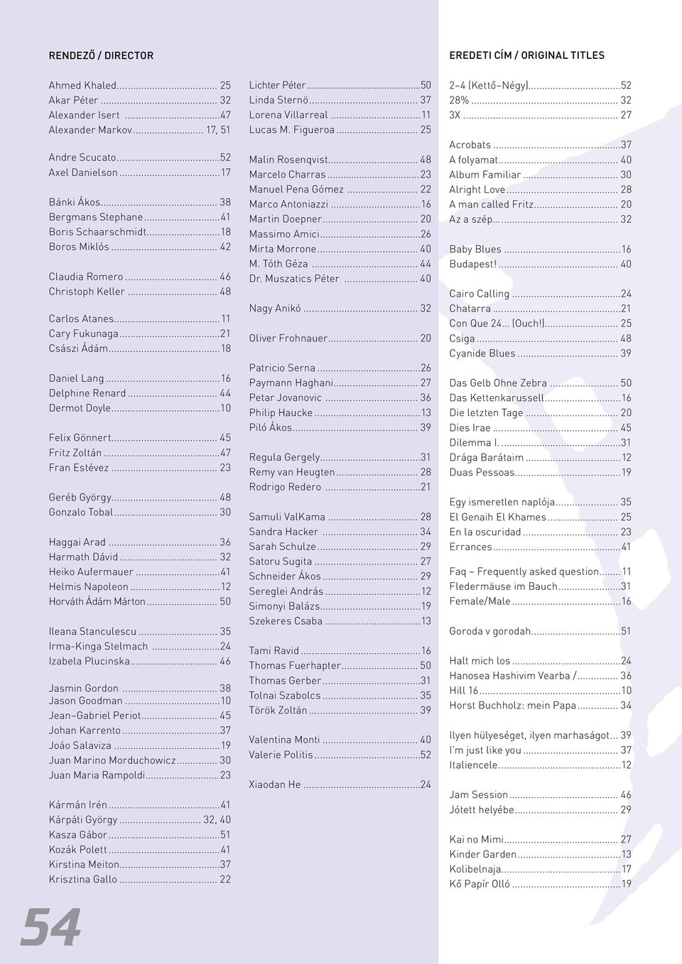 ..16 Delphine Renard... 44 Dermot Doyle...10 Felix Gönnert... 45 Fritz Zoltán...47 Fran Estévez... 23 Geréb György... 48 Gonzalo Tobal... 30 Haggai Arad... 36 Harmath Dávid... 32 Heiko Aufermauer.