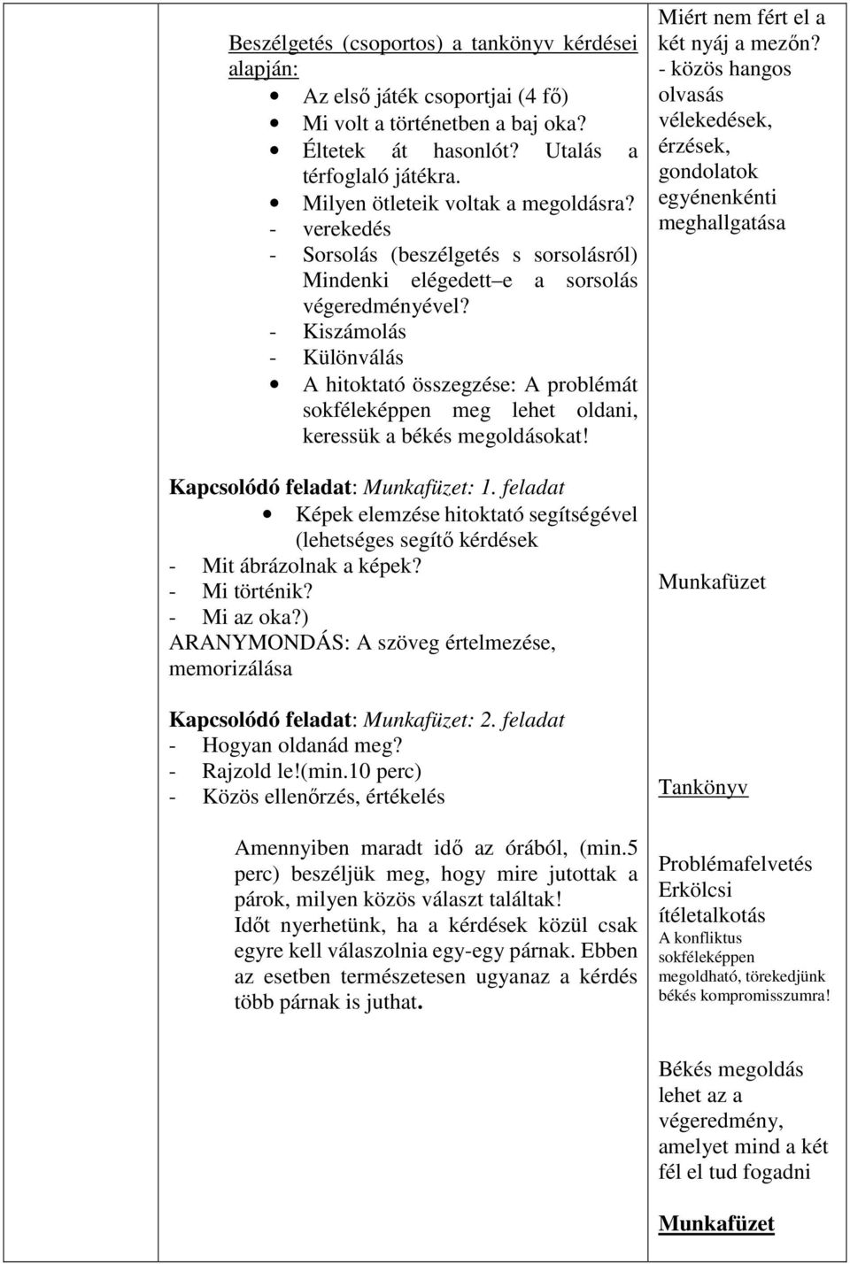 - Kiszámolás - Különválás A hitoktató összegzése: A problémát sokféleképpen meg lehet oldani, keressük a békés megoldásokat! Kapcsolódó feladat: : 1.