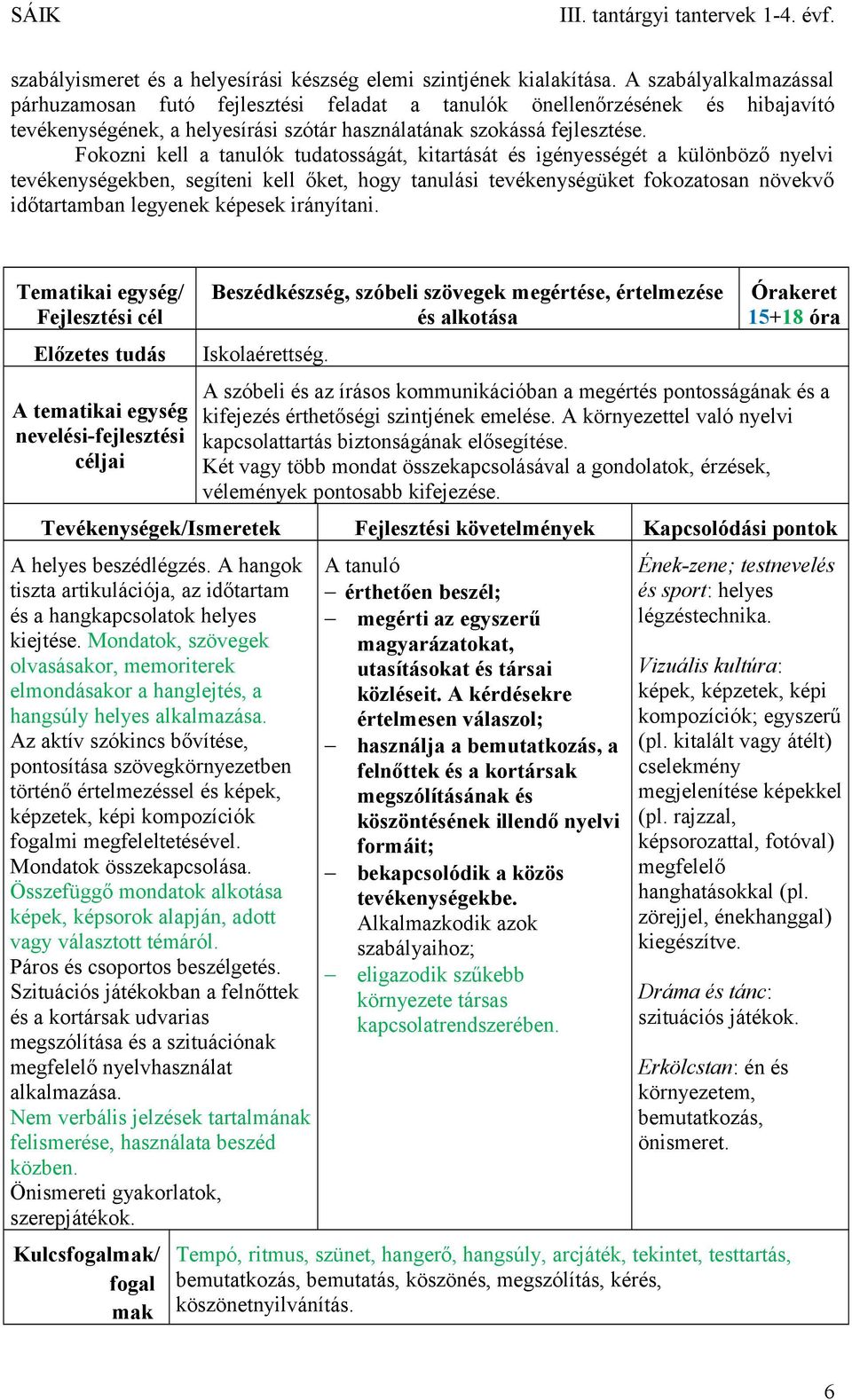 Fokozni kell a tanulók tudatosságát, kitartását és igényességét a különböző nyelvi tevékenységekben, segíteni kell őket, hogy tanulási tevékenységüket fokozatosan növekvő időtartamban legyenek