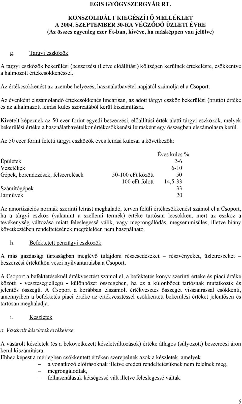 Az évenként elszámolandó értékcsökkenés lineárisan, az adott tárgyi eszköz bekerülési (bruttó) értéke és az alkalmazott leírási kulcs szorzatából kerül kiszámításra.