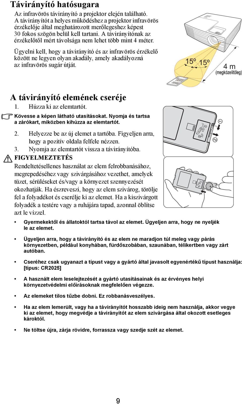 A távirányítónak az érzékelőtől mért távolsága nem lehet több mint 4 méter.