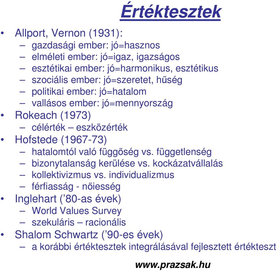 (1967-73) hatalomtól való függőség vs. függetlenség bizonytalanság kerülése vs. kockázatvállalás kollektivizmus vs.