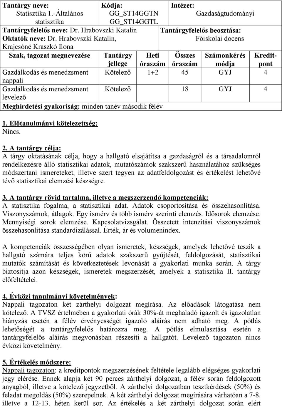 módja pont Gazdálkodás és menedzsment Kötelező 1+2 45 GYJ 4 nappali Gazdálkodás és menedzsment Kötelező 18 GYJ 4 levelező Meghirdetési gyakoriság: minden tanév második félév 1.