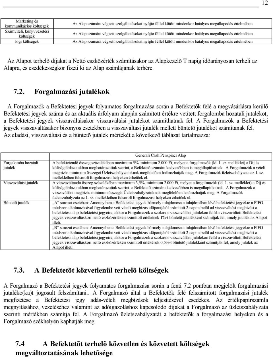 értelmében Az Alapot terhelõ díjakat a Nettó eszközérték számításakor az Alapkezelõ T napig idõarányosan terheli az Alapra, és esedékességkor fizeti ki az Alap számlájának terhére. 7.2.