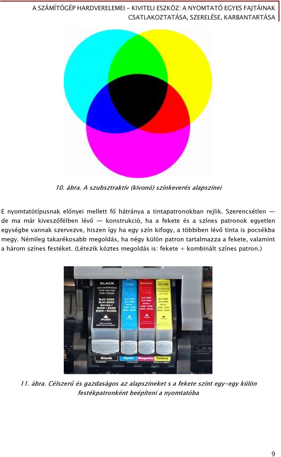a többiben lévő tinta is pocsékba megy. Némileg takarékosabb megoldás, ha négy külön patron tartalmazza a fekete, valamint a három színes festéket.