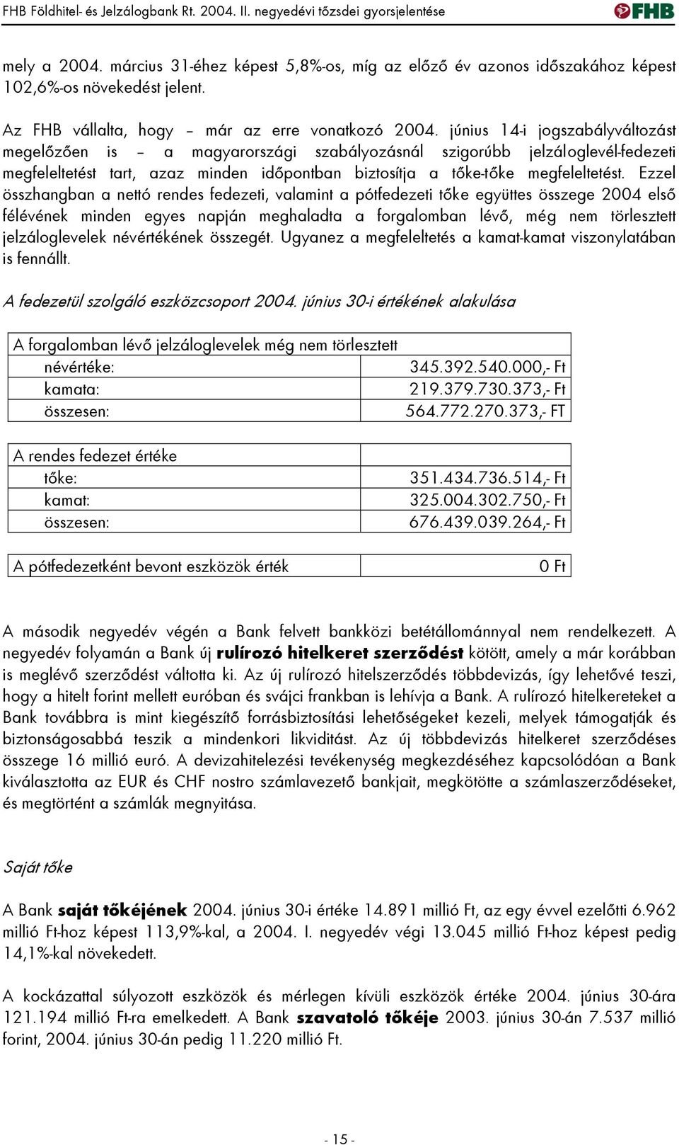 június 14-i jogszabályváltozást megelőzően is a magyarországi szabályozásnál szigorúbb jelzáloglevél-fedezeti megfeleltetést tart, azaz minden időpontban biztosítja a tőke-tőke megfeleltetést.