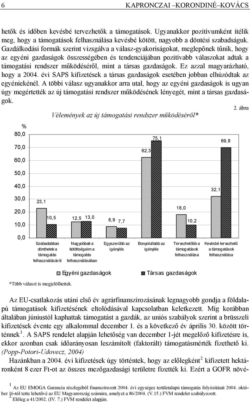 működéséről, mint a társas gazdaságok. Ez azzal magyarázható, hogy a 2004. évi SAPS kifizetések a társas gazdaságok esetében jobban elhúzódtak az egyéniekénél.