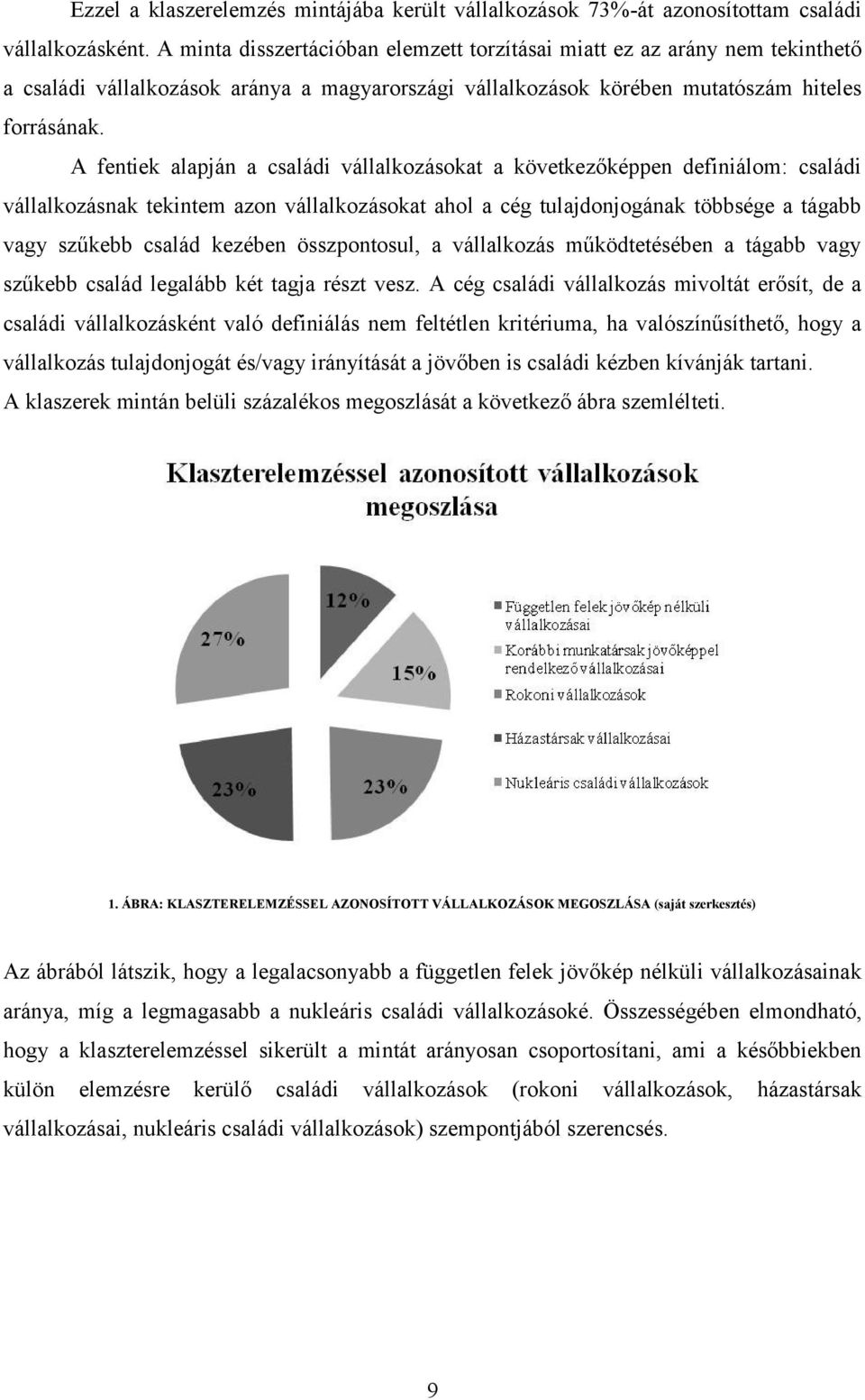 A fentiek alapján a családi vállalkozásokat a következőképpen definiálom: családi vállalkozásnak tekintem azon vállalkozásokat ahol a cég tulajdonjogának többsége a tágabb vagy szűkebb család kezében