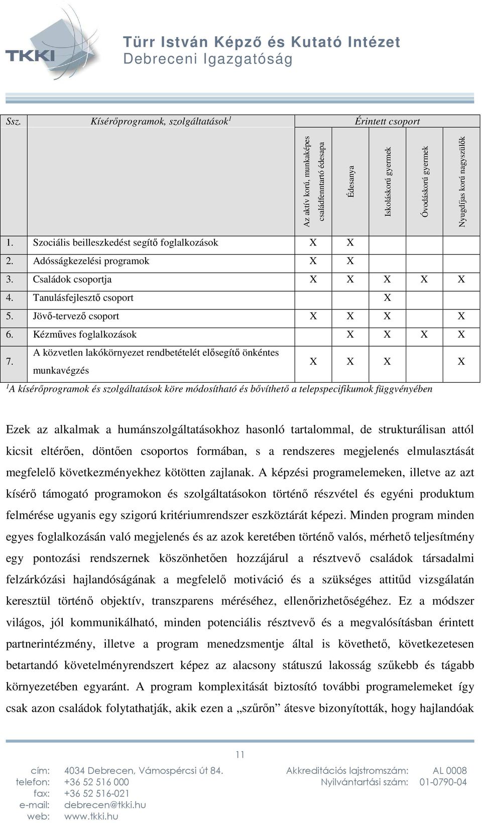 Kézműves foglalkozások X X X X 7.