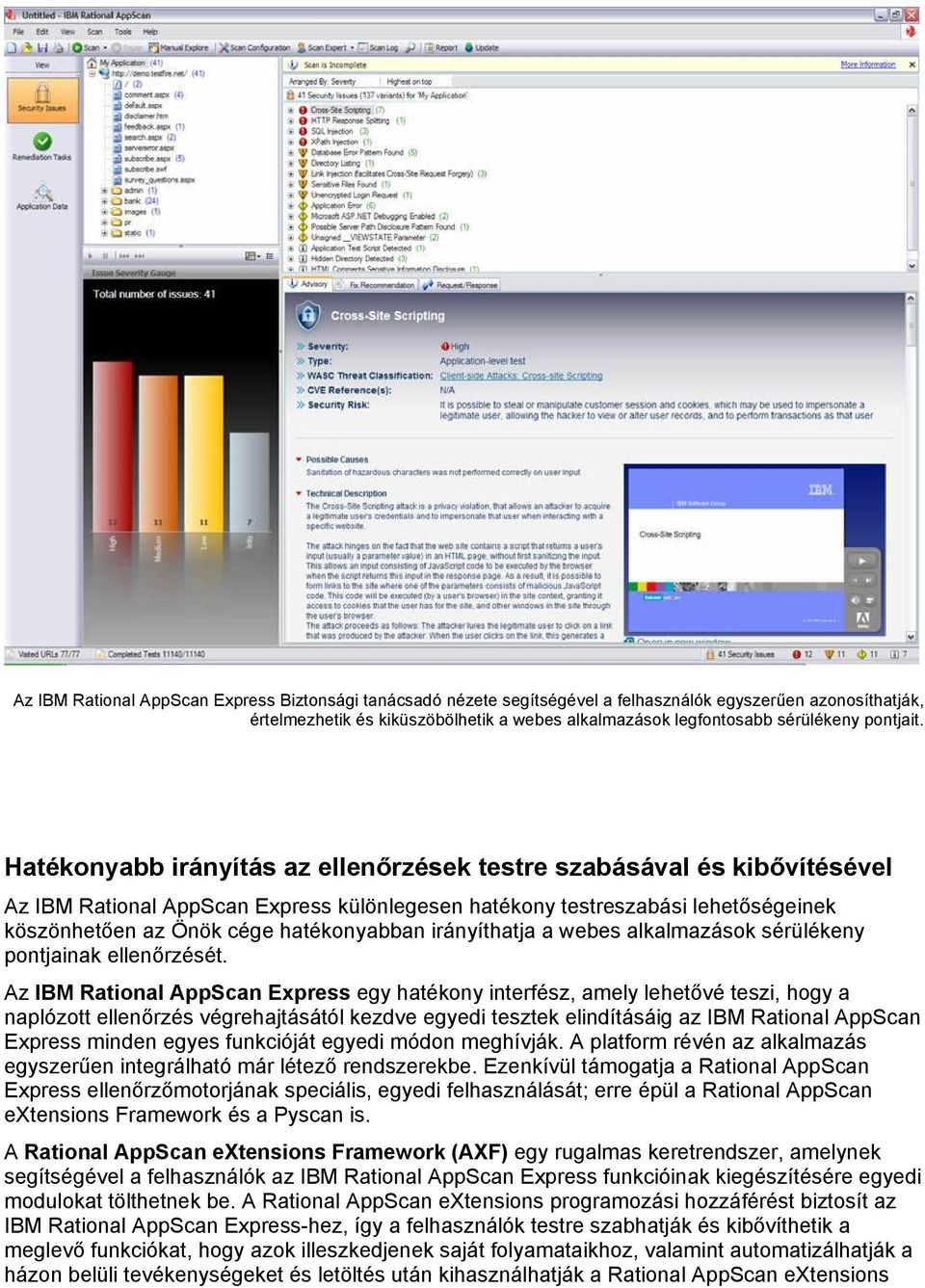 Hatékonyabb irányítás az ellenőrzések testre szabásával és kibővítésével Az IBM Rational AppScan Express különlegesen hatékony testreszabási lehetőségeinek köszönhetően az Önök cége hatékonyabban