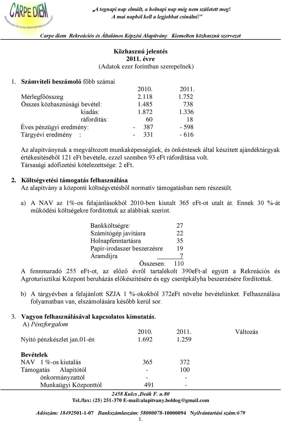 121 eft bevétele, ezzel szemben 93 eft ráfordítása volt. Társasági adófizetési kötelezettsége: 2 