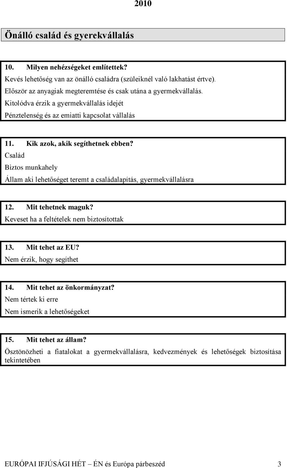 Család Biztos munkahely Állam aki lehetőséget teremt a családalapítás, gyermekvállalásra 12. Mit tehetnek maguk? Keveset ha a feltételek nem biztosítottak 13. Mit tehet az EU?