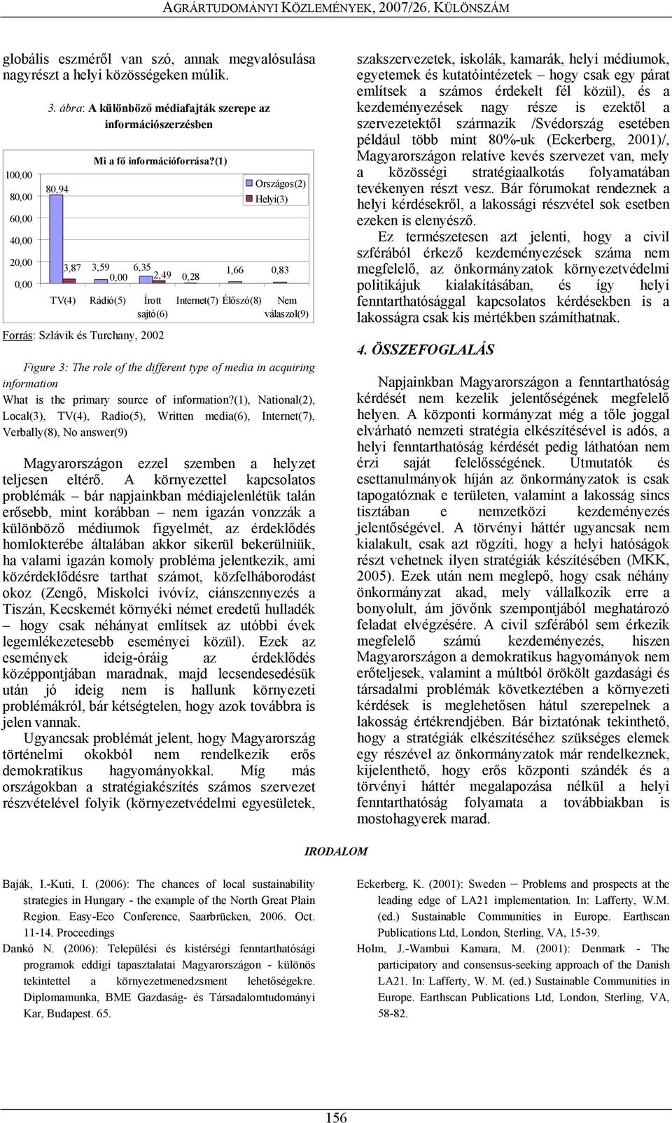 (1) 3,59 6,35 0,00 2,49 TV(4) Rádió(5) Írott sajtó(6) Forrás: Szlávik és Turchany, 2002 0,28 Országos(2) Helyi(3) 1,66 0,83 Internet(7) Élőszó(8) Nem válaszol(9) Figure 3: The role of the different
