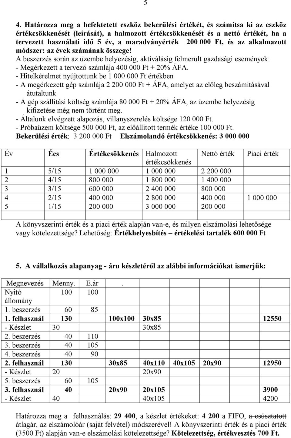 A beszerzés során az üzembe helyezésig, aktiválásig felmerült gazdasági események: - Megérkezett a tervező számlája 400 000 Ft + 20% ÁFA.