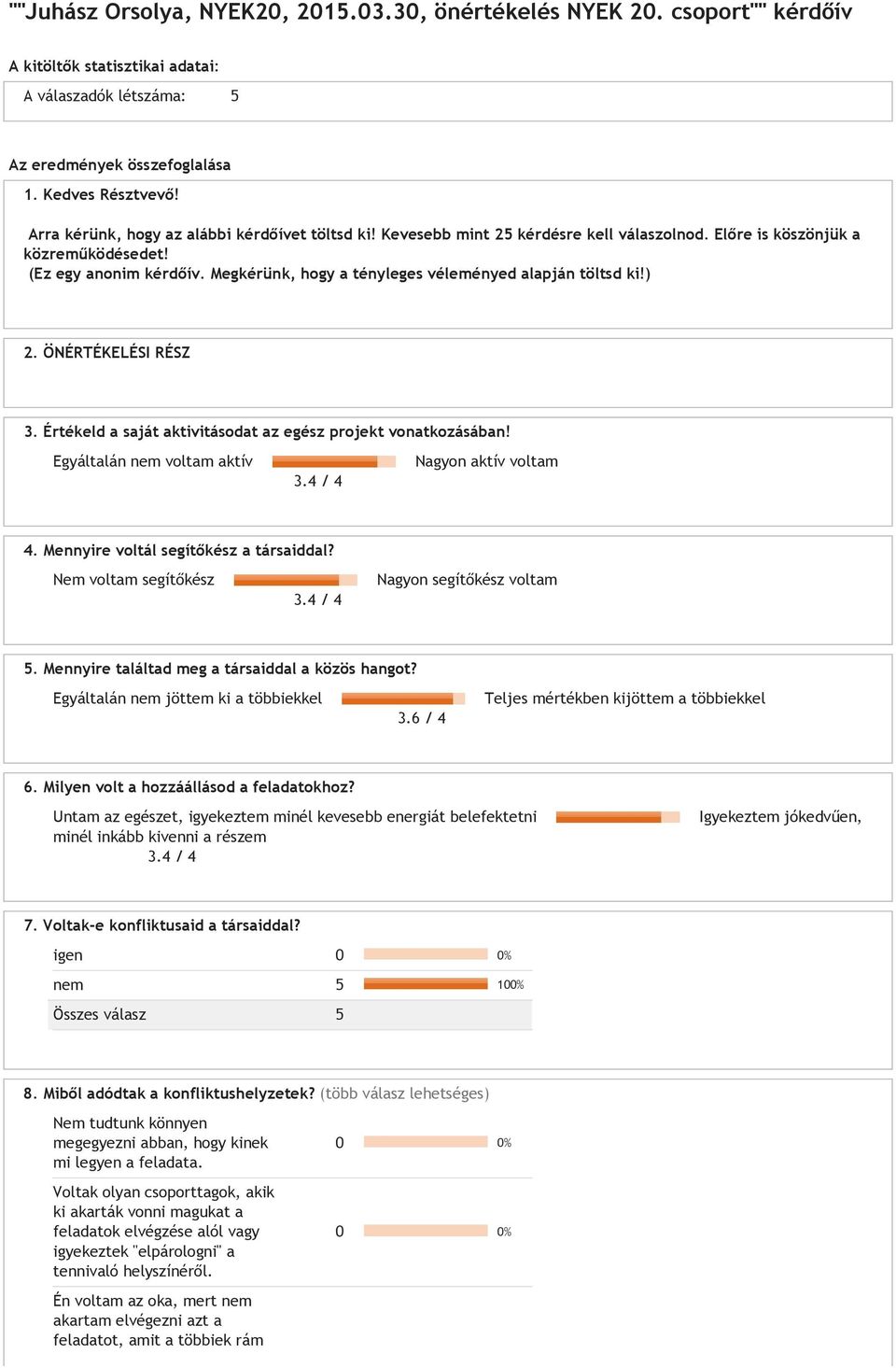 Megkérünk, hogy a tényleges véleményed alapján töltsd ki!) 2. ÖNÉRTÉKELÉSI RÉSZ 3. Értékeld a saját aktivitásodat az egész projekt vonatkozásában! Egyáltalán nem voltam aktív 3.