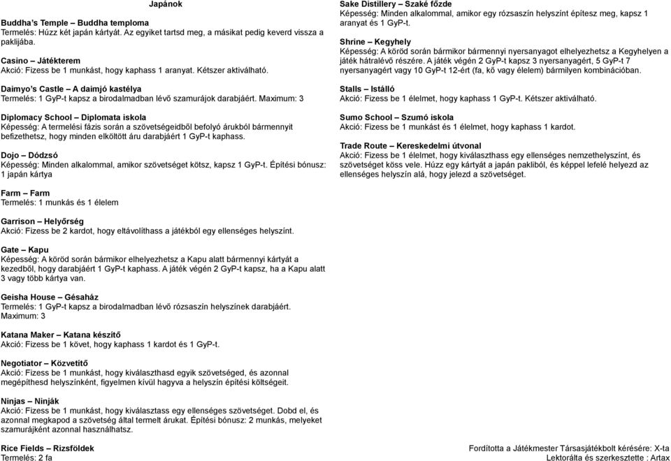 Maximum: 3 Diplomacy School Diplomata iskola Képesség: A termelési fázis során a szövetségeidből befolyó árukból bármennyit befizethetsz, hogy minden elköltött áru darabjáért 1 GyP-t kaphass.