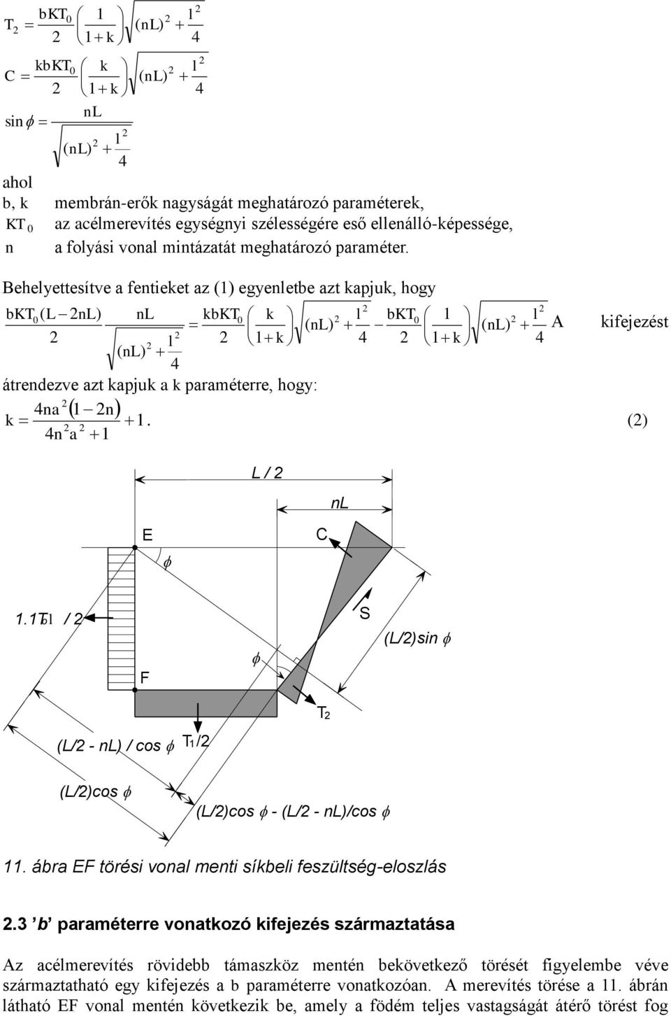 T / F S (/)sin T (/ - ) / cs T / (/)cs (/)cs - (/ - )/cs. ábra EF törési vna menti síbei feszütsé-eszás.