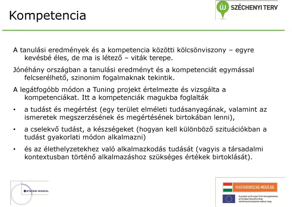 A legátfogóbb módon a Tuning projekt értelmezte és vizsgálta a kompetenciákat.