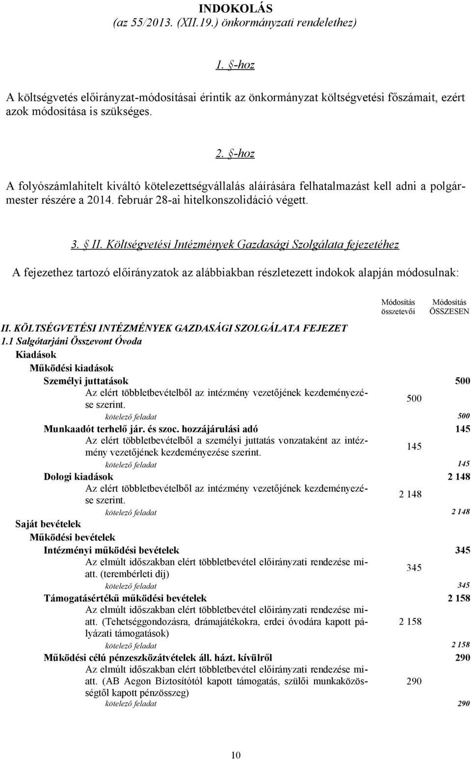 Költségvetési Intézmények Gazdasági Szolgálata fejezetéhez A fejezethez tartozó előirányzatok az alábbiakban részletezett indokok alapján módosulnak: Módosítás összetevői Módosítás ÖSSZESEN II.