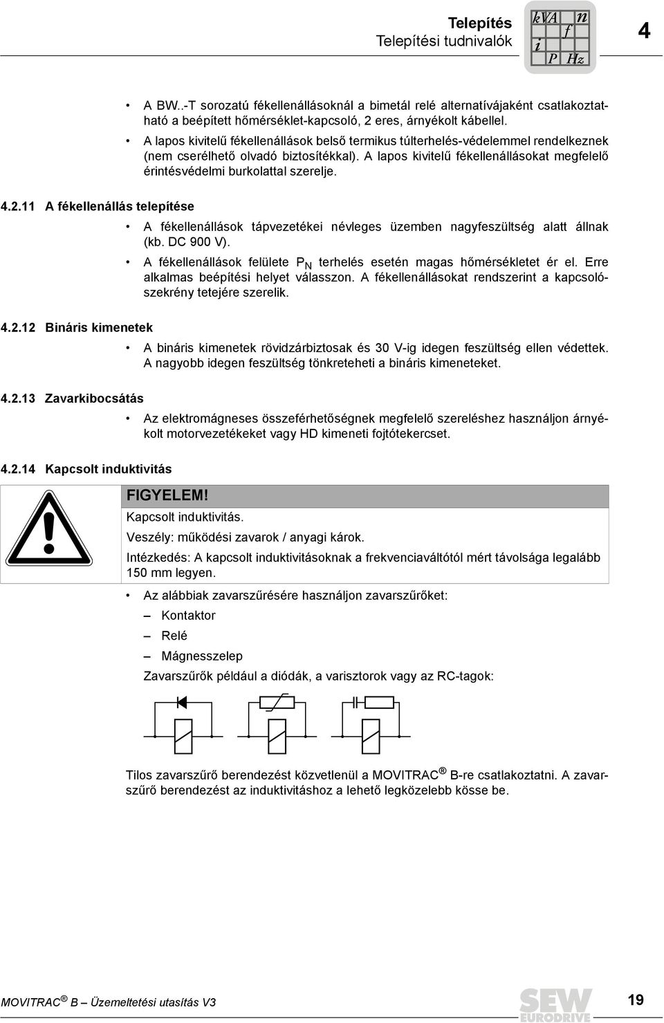 11 A ékelleállás telepítése A ékelleállások tápvezetéke évleges üzembe agyeszültség alatt állak (kb. DC 900 V). A ékelleállások elülete N terhelés eseté magas hőmérsékletet ér el.