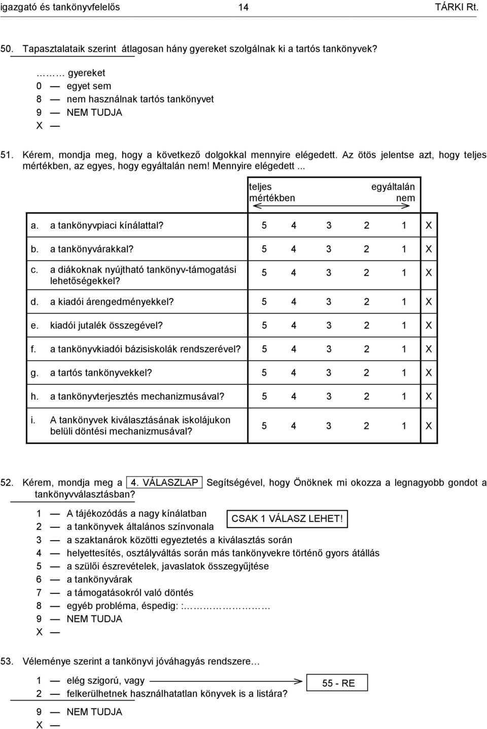 a tankönyvpiaci kínálattal? 5 4 3 2 1 X b. a tankönyvárakkal? 5 4 3 2 1 X c. a diákoknak nyújtható tankönyv-támogatási lehetőségekkel? 5 4 3 2 1 X d. a kiadói árengedményekkel? 5 4 3 2 1 X e.