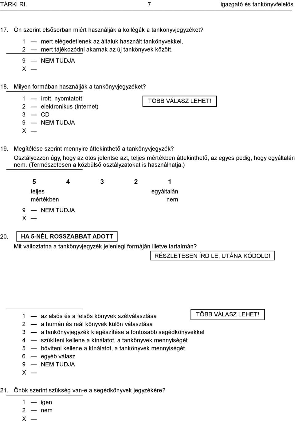 1 írott, nyomtatott 2 elektronikus (Internet) 3 CD TÖBB VÁLASZ LEHET! 19. Megítélése szerint mennyire áttekinthető a tankönyvjegyzék?