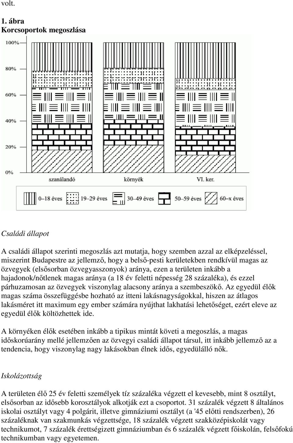 rendkívül magas az özvegyek (elsısorban özvegyasszonyok) aránya, ezen a területen inkább a hajadonok/nıtlenek magas aránya (a 18 év feletti népesség 28 százaléka), és ezzel párhuzamosan az özvegyek