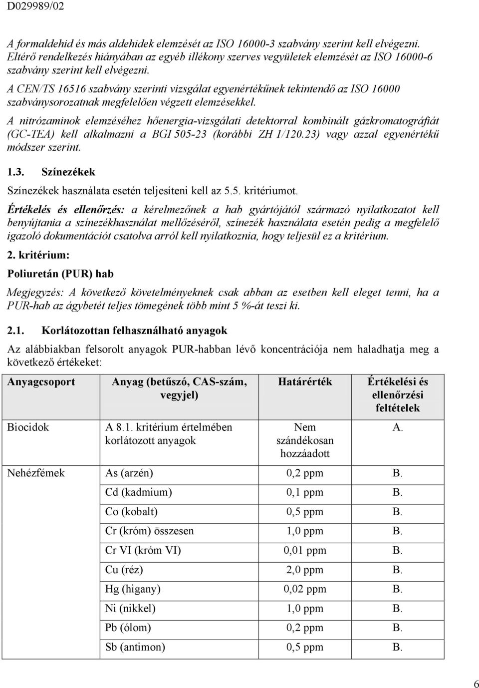 A CEN/TS 16516 szabvány szerinti vizsgálat egyenértékűnek tekintendő az ISO 16000 szabványsorozatnak megfelelően végzett elemzésekkel.