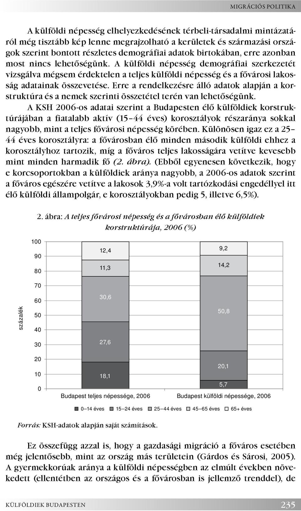 A külföldi népesség demográfiai szerkezetét vizsgálva mégsem érdektelen a teljes külföldi népesség és a fővárosi lakosság adatainak összevetése.