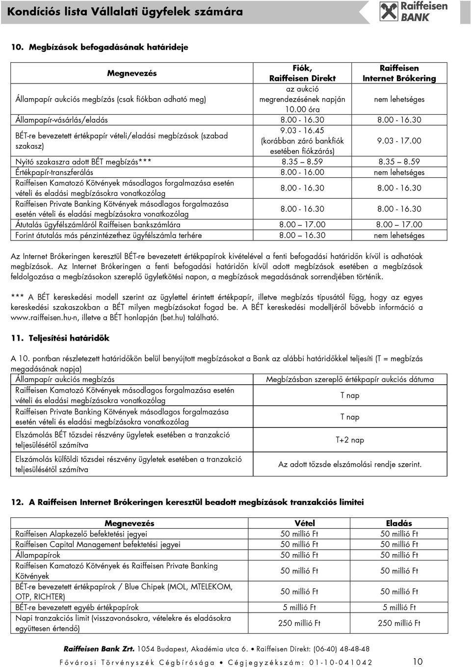 00 Nyitó szakaszra adott BÉT megbízás*** 8.35 8.59 8.35 8.59 Értékpapír-transzferálás 8.00-16.