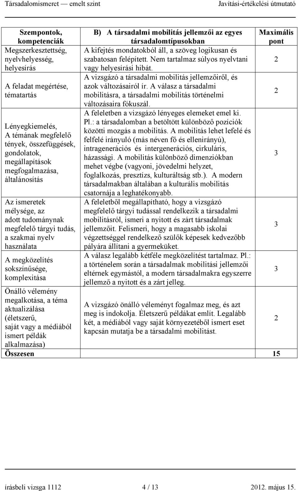 társadalomtípusokban A kifejtés mondatokból áll, a szöveg logikusan és szabatosan felépített. Nem tartalmaz súlyos nyelvtani vagy i hibát.