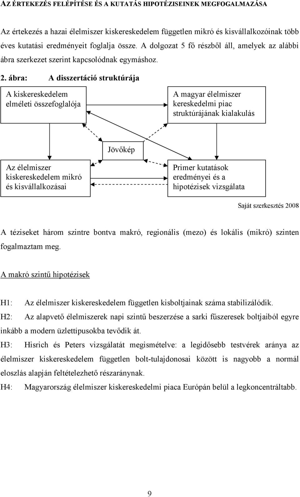 ábra: A disszertáció struktúrája A kiskereskedelem elméleti összefoglalója A magyar élelmiszer kereskedelmi piac struktúrájának kialakulás Jövıkép Az élelmiszer kiskereskedelem mikró és