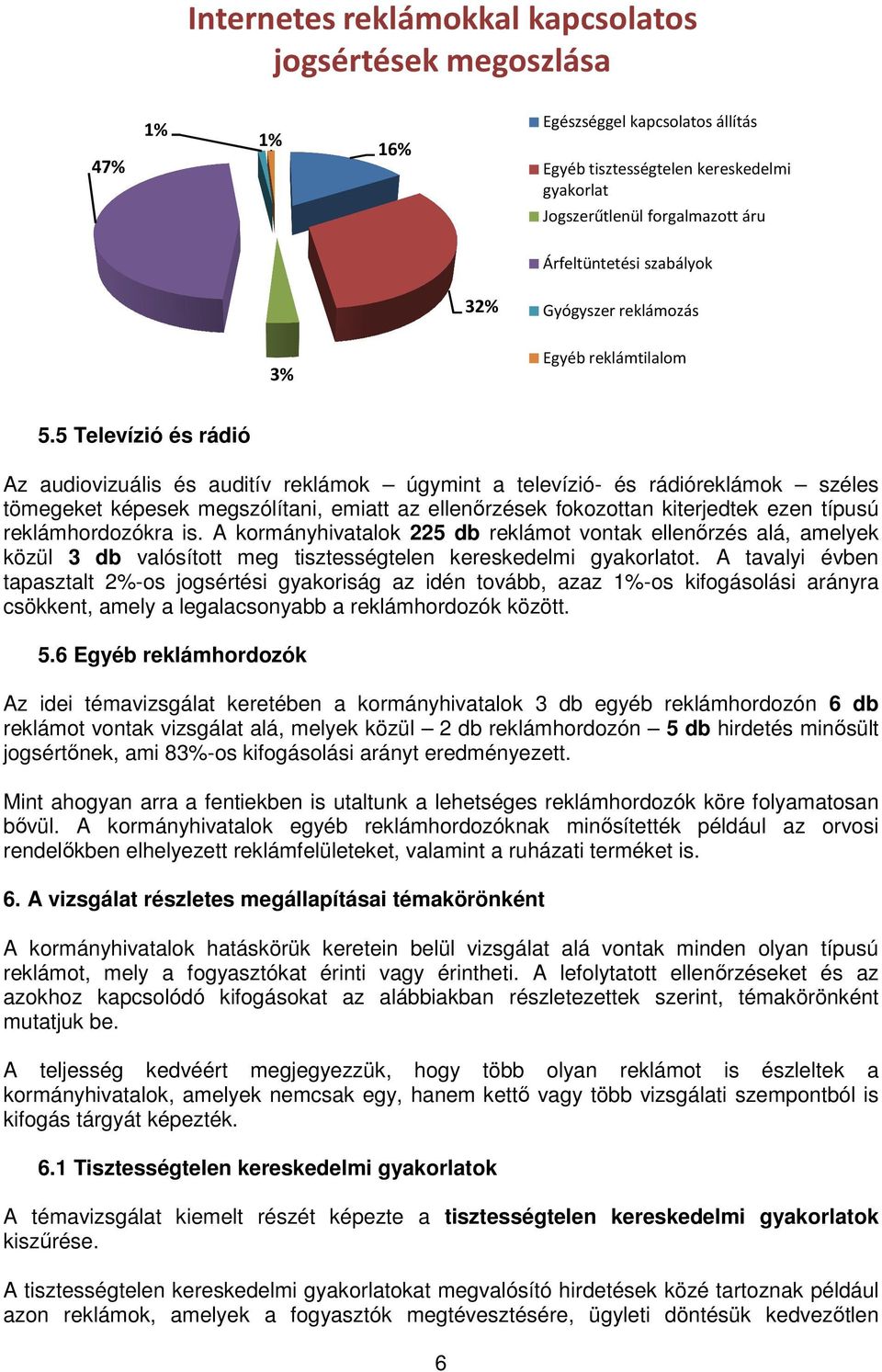 5 Televízió és rádió Az audiovizuális és auditív reklámok úgymint a televízió- és rádióreklámok széles tömegeket képesek megszólítani, emiatt az ellenőrzések fokozottan kiterjedtek ezen típusú