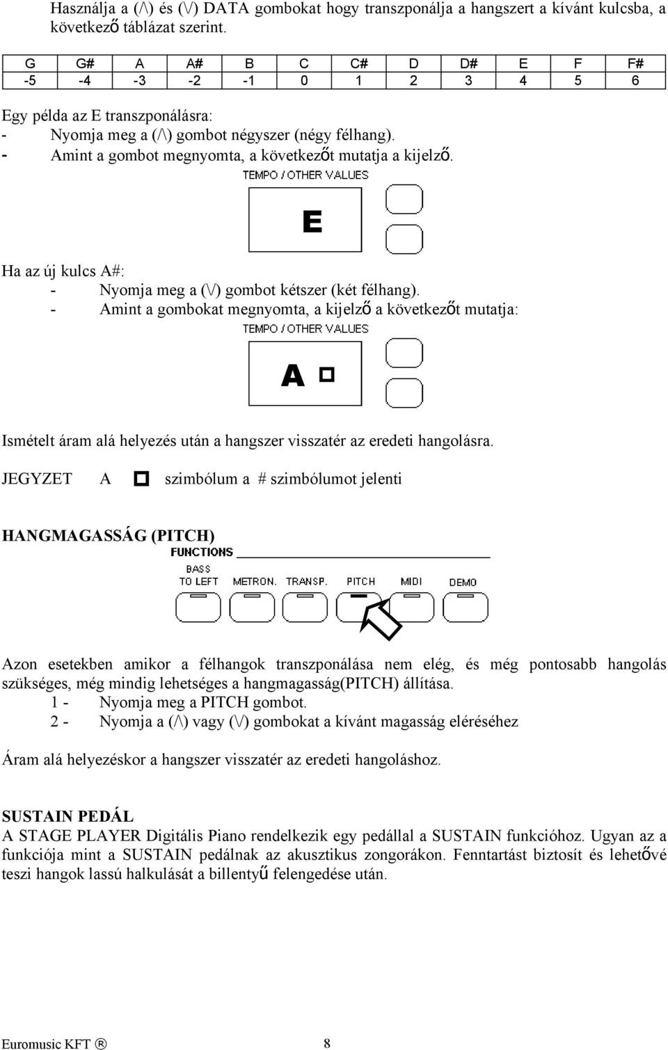 Ha az új kulcs A#: - Nyomja meg a (\/) gombot kétszer (két félhang).