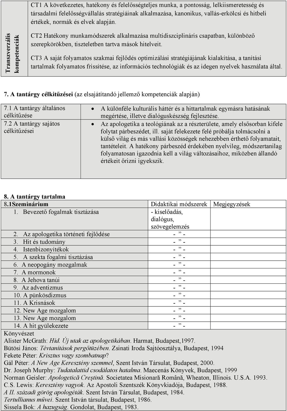 CT3 A saját folyamatos szakmai fejlődés optimizálási stratégiájának kialakítása, a tanítási tartalmak folyamatos frissítése, az információs technológiák és az idegen nyelvek használata által. 7.