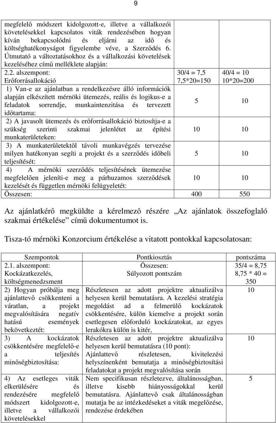 2. alszempont: Erőforrásallokáció 1) Van-e az ajánlatban a rendelkezésre álló információk alapján elkészített mérnöki ütemezés, reális és logikus-e a feladatok sorrendje, munkaintenzitása és