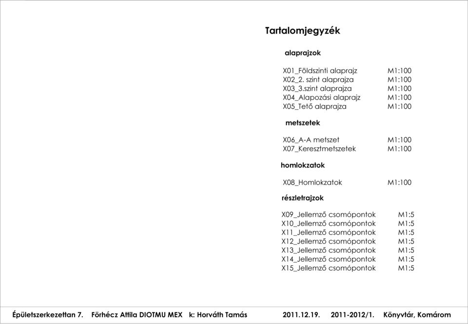 homlokzatok X08_Homlokzatok M1:100 részletrajzok X09_Jellemző csomópontok M1: X10_Jellemző csomópontok M1: X11_Jellemző csomópontok M1: